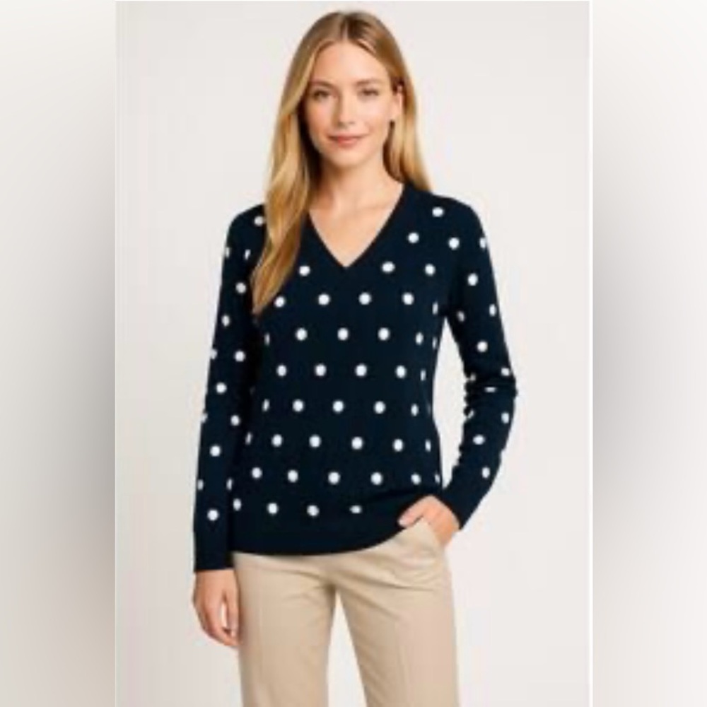 Tommy Hilfiger 100% Cotton Navy Polka Dot V-Neck Logo Sweater Size M/L NWT